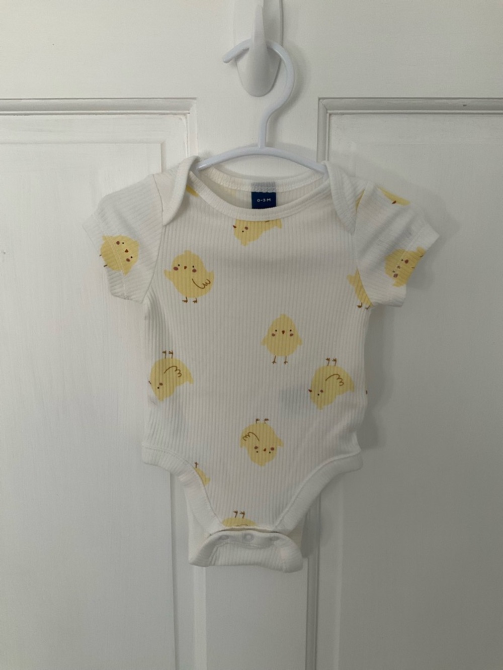 Old Navy White Ribbed Baby Onesie with Yellow Chick Print